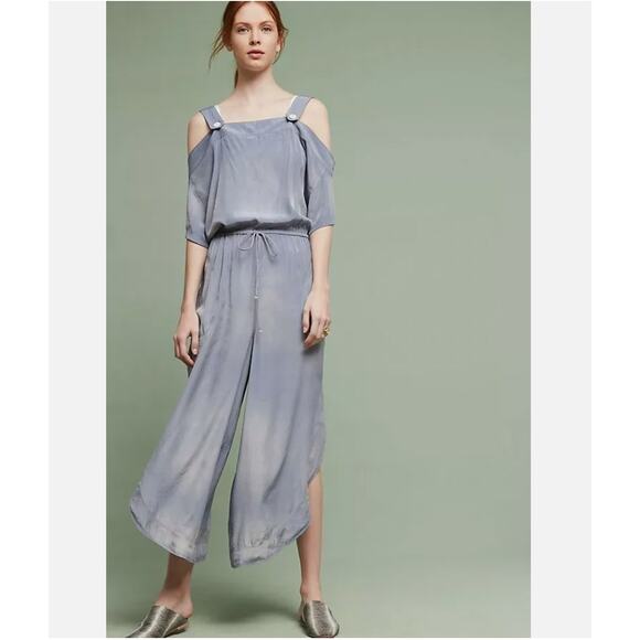 Saturday Sunday Pants - Anthropologie Saturday Sunday Kathrynne Cold Shoulder Gray Blue Jumpsuit‎ XS